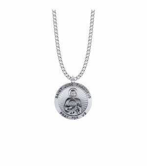 1-1/8 Inch Sterling Silver Large Round St. Jude Medal, Patron Saint of Hopeless Causes and Desperation