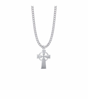 1-1/8 Inch Sterling Silver Lined Celtic Cross Necklace