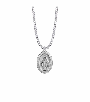 1-1/8 Inch Sterling Silver Oval Miraculous Medal