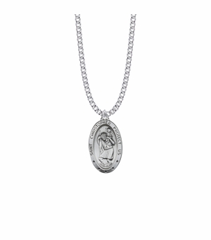1-1/8 Inch Sterling Silver Oval St. Christopher Medal, Patron Saint of Travelers