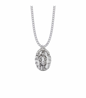 1-1/8 Inch Sterling Silver Oval St. Florian Medal, Patron Saint of Firefighters