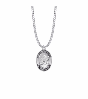 1-1/8 Inch Sterling Silver Oval St. Francis Medal, Patron Saint of Animals