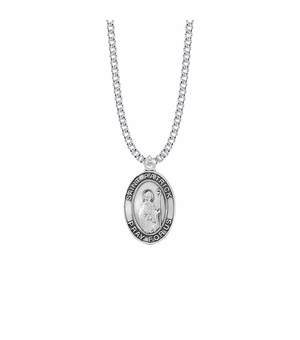 1-1/8 Inch Sterling Silver Oval St. Patrick Medal, Patron Saint of Ireland