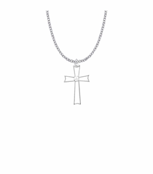 1-1/8 Inch Sterling Silver Pierced Cross Necklace
