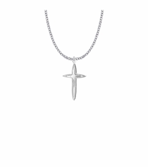 1-1/8 Inch Sterling Silver Pointed Ends and Inner Cross Necklace