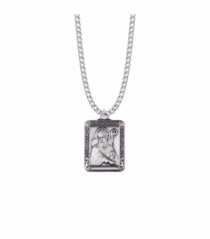 1-1/8 Inch Sterling Silver Rectangle St. Patrick Medal, Patron Saint of Ireland