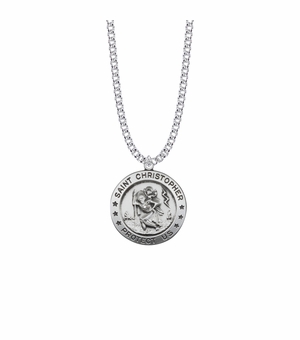 1-1/8 Inch Sterling Silver Round Engraved St. Christopher Medal, Patron Saint of Travelers
