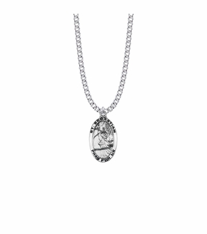 1-1/8 Inch Sterling Silver Satin Finish St. Sebastian Oval Medal, Patron Saint of Athletes