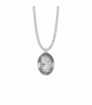1-1/8 Inch Sterling Silver St. Christopher Oval Medal, Patron Saint of Travelers