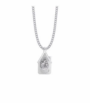 1-1/8 Inch Sterling Silver St. Joseph House-Shaped with Bright Accents Medal, Patron Saint of Carpenters and Fathers