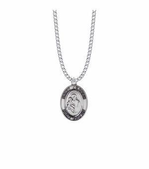 1-1/8 Inch Sterling Silver St. Joseph Oval Medal, Patron Saint of Carpenters and Fathers