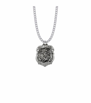 1-1/8 Inch Sterling Silver St. Michael Shield Medal, Patron Saint of Police Officers