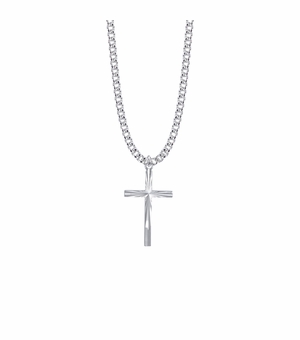 1-1/8 Inch Sterling Silver Starburst Cross Necklace