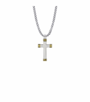 1-1/8 Inch Sterling Silver Two-Tone Rope Ends Cross Necklace