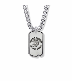 1-1/8 Inch Sterling Silver U.S. Marine Corps Dog Tag with Cross and Philippians 4:13 on Back