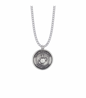 1-1/8 Inch Sterling Silver U.S. Marine Corps Medal with St. Michael on Back