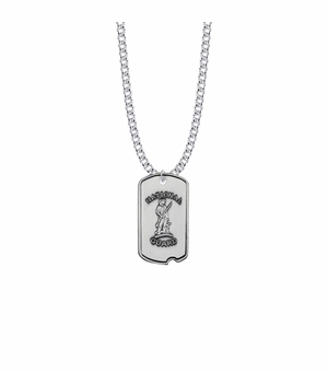 1-1/8 Inch Sterling Silver U.S. National Guard Dog Tag with Cross and Philippians 4:13 on Back