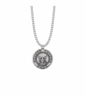 1-1/8 Inch Sterling Silver U.S. Navy Medal with St. Michael on Back