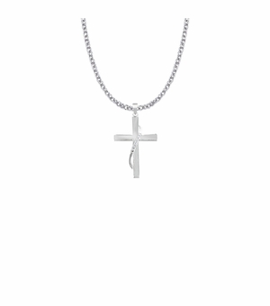 1-1/8 Inch Sterling Silver Wire Sash Cross Necklace with CZ Stones