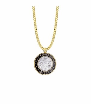 1-1/8 Inch Two-Tone 14KT Gold Plated  Over Sterling Silver Black Enameled St. Christopher Medal, Patron Saint of Travelers