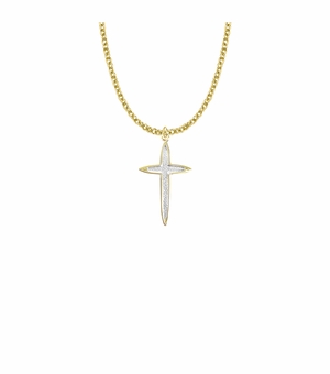 1-1/8 Inch Two-Tone 14KT Gold Plated  Over Sterling Silver Pointed Ends Cross Necklace
