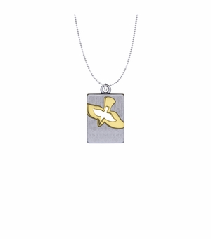 1-1/8 Inch Two-Tone Pewter Dove Dog Tag Necklace