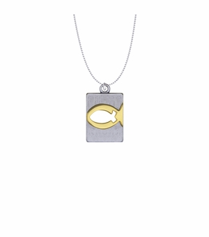 1-1/8 Inch Two-Tone Pewter Fish Dog Tag Necklace