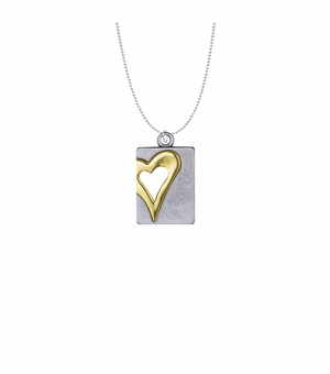 1-1/8 Inch Two-Tone Pewter Heart Dog Tag Necklace