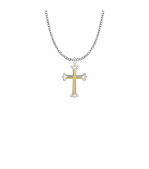 1-1/8 Inch Two-Tone Sterling Silver Cross on Cross Necklace