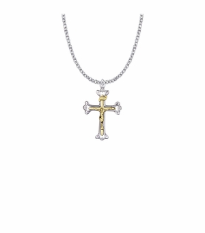 1-1/8 Inch Two-Tone Sterling Silver Open Ends Crucifix Necklace