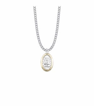 1-1/8 Inch Two-Tone Sterling Silver Oval St. Rocco Medal, Patron Saint of Infectious Diseases