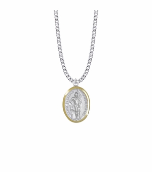 1-1/8 Inch Two Tone Sterling Silver St. Florian Medal, Patron Saint of Firefighters