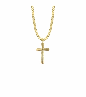 1-1/8 Inches 14KT Gold Plated Over Sterling Silver Flared and Raised Cross Necklace