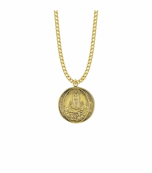 1-1/8 Round Pewter 14K Gold Plated Our Lady of Fatima Medal
