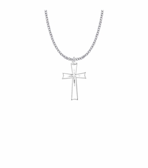 1-1/8 Sterling Silver Flared and Inner Cross Necklace