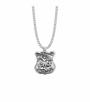 1-1/8 Sterling Silver St. Michael Shield Medal, Patron Saint of Police Officers