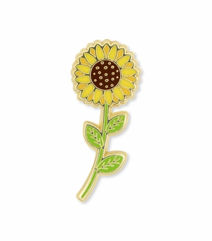 1-1/8 x 7/16 Inch Gold Enameled Sunflower Pin
