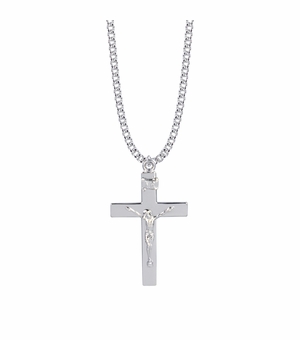 1-11/16 Inch Sterling Silver Our Father Crucifix Necklace