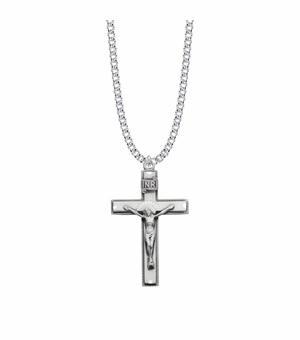 1-11/16 Inch Sterling Silver Oxidized Our Father Crucifix Necklace