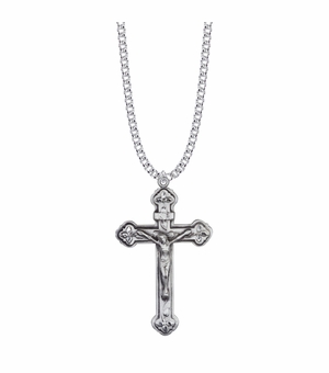 1-15/16 Inch Sterling Silver Clover Ends Crucifix Necklace