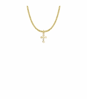 1/2 Inch 14KT Gold Plated Over Sterling Silver Budded Ends Cross Necklace