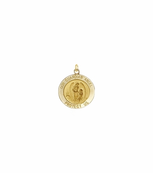 1/2 Inch 14KT Gold Round Guardian Angel Medal
