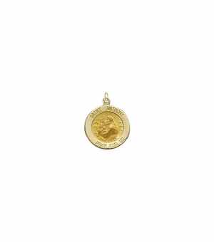 1/2 Inch 14KT Gold Round St. Anthony Medal, Patron Saint of Lost Articles