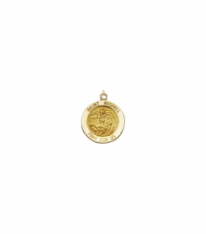 1/2 Inch 14KT Gold Round St. Michael Medal, Patron Saint of Police