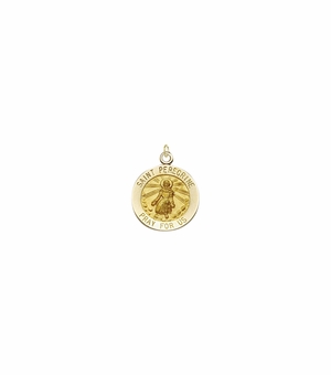 1/2 Inch 14KT Gold Round St. Peregrine Medal, Patron Saint of Cancer