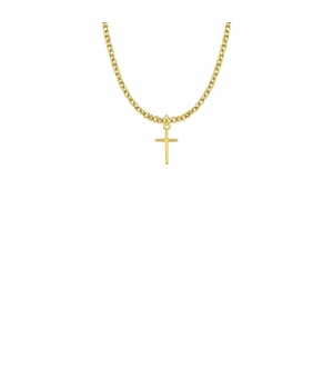 1/2 Inch 18KT Gold Plated Over Sterling Silver Stick Cross Necklace