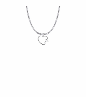 1/2 Inch Silver Plated Heart with Cross Necklace