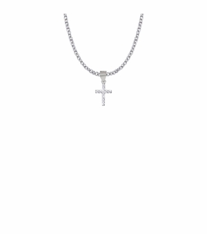 1/2 Inch Sterling Silver Cross Necklace with Cubic Zirconia Stones