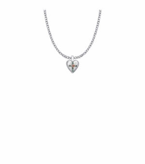 1/2 Inch Sterling Silver Enameled Rose Cross on Heart Locket Necklace