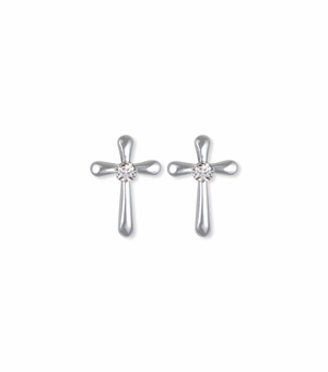 1/2 Inch Sterling Silver Flared Ends Crystal CZ Stone Cross Earrings